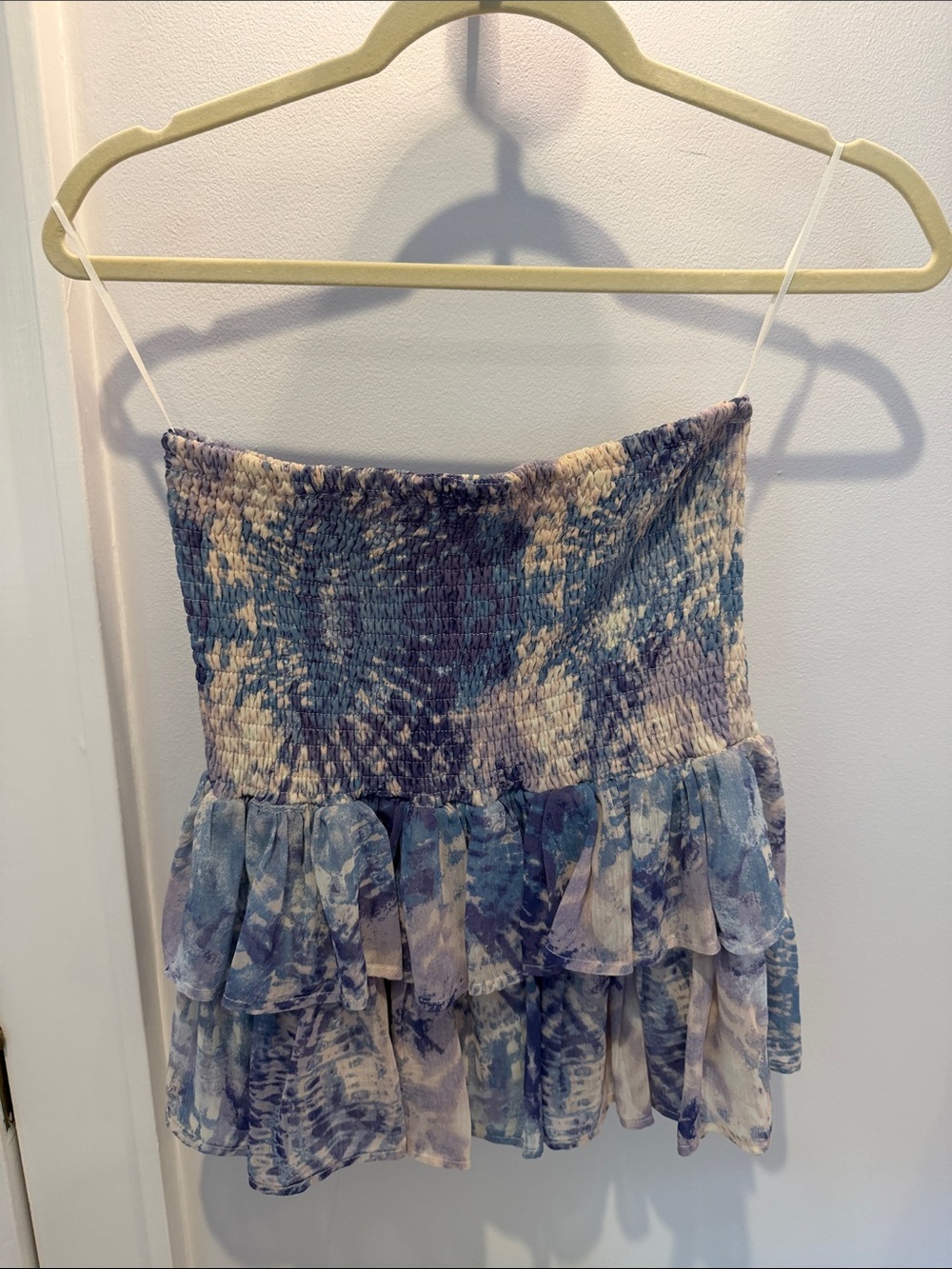 Smocked Ruffle Mini Skirt in Blue Tie-Dye
